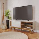 Rack Ripado para TV até 60 Polegadas 160,4cm Pés em Madeira Maciça Porta Deslizante Otawa Branco Off White Matte/Freijó Rack Ripado para TV até 60 Polegadas 160,4cm Pés em Madeira Maciça Porta Deslizante Otawa Branco Off White Matte/Freijó
