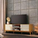 Rack Ripado para TV até 60 Polegadas 160cm Pés Madeira Maciça Legacy em . Bege Off White/Cedro Natural Rack Ripado para TV até 60 Polegadas 160cm Pés Madeira Maciça Legacy em . Bege Off White/Cedro Natural