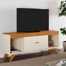 Rack Ripado para TV até 65 Polegadas 100% MDF 160cm Pés em Madeira Maciça 2 Portas Madrid Bege