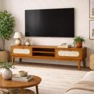 Rack Santorini 180cm Com Pé Madeira Maciça C/ Amplas Gavetas Cor:Naturalle