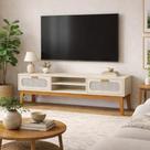 Rack Santorini 180cm Com Pé Madeira Maciça C/ Amplas Gavetas Cor:Off White