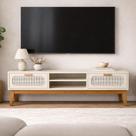 Rack Santorini 180cm Pés Madeira Maciça Com Gavetas E Nicho Cor:Naturalle