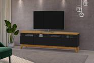 Rack SUP 1.80m Estilo Retrô Com Pés em Madeira Com Nichos Para Aparelhos e Objetos de Decoração 3 Portas Para TV Até 70'' Cor Preto/Nature