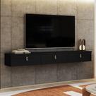 Rack Suspenso Line P/ Tvs até 65 Polegadas 180cm 2 Portas Preto - Olivar Móveis Rack Suspenso Line P/ Tvs até 65 Polegadas 180cm 2 Portas Preto - Olivar Móveis