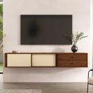 Rack Suspenso Rattan TV 75 Madeira Minimalista Castanho Simona