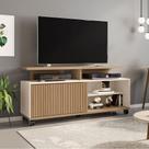 Rack Topázio para Tv até 52 Polegadas com 5 Rodízios Móveis Cinamomo/off-white/ripado