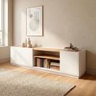 Rack Tv 180cm com Portas e Nicho para Eletrônicos Design Moderno Moscou Branco/Naturale