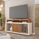 Rack Tv 55 Pol 136cm Bancada Com Rodízio Sala Lyara C01 - D'rossi Cor Freijó/off White