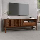 Rack TV 65 Sala 145 cm Contemporâneo Portas de Correr Ripado Madeira Castanho Adamo