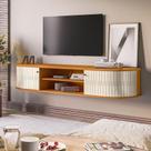 Rack Tv 75 Pol 183cm Bancada Suspenso Ripado Aurenzo Cinamomo-off White M20 - D'rossi