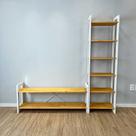 Rack TV de Madeira Pinus com Estante 6 Prateleiras Slim Linea Nozes e Branco Rack TV de Madeira Pinus com Estante 6 Prateleiras Slim Linea Nozes e Branco