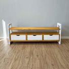 Rack TV de Madeira Pinus Linea com 3 Gavetas Nozes e Branco Rack TV de Madeira Pinus Linea com 3 Gavetas Nozes e Branco