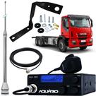 Radio Móvel Px 40 Canais Antena Inox 2,70 metros Alongador 60cm Cabo 5,5m Suporte Dianteiro Iveco Tector Lado Motorista