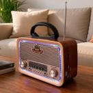 Rádio Portátil Multifuncional Lanterna LED Bluetooth USB Bivolt Marrom Rádio Portátil Multifuncional Lanterna LED Bluetooth USB Bivolt Marrom