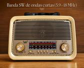 Rádio Retrô Bluetooth Vintage AD-3199 FM AM SW USB Entrada Auxiliar Madeira