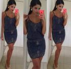 Raizz Conjunto Feminino Bordado Seda Marinho
