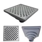 Ralo Aluminio modelo 15x15 Bolinha com Tela e Coletor Cinza Saída Adapt de 40mm até 100mm