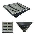 Ralo Anti Odor Inox 304 modelo 15x15 Tradicional Tela e Coletor Preto Saída Adapt de 40mm até 100mm