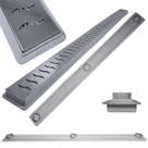 Ralo Baixo para Apartamento e Laje 80cm Inox Ondas SS Cocho Raso Cinza com Tela