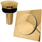 Ralo Click Dourado 15x15 E Valvula Ralo Pia Banheiro 7/8 Aço Inox Ralo Inteligente 15cm E Valvula Click 30mm Escoamento Lavatorio Kit Banheiro Gold