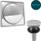 Ralo Click E Porta Grelha 10x10 Valvula Click 7/8 Aço Inox Kit Banheiro Completo Brilhoso Caixilho Quadrado 10cm Ralo Escoamento Pia 30mm