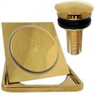 Ralo Click E Porta Grelha 10x10 Valvula Click 7/8 Aço Inox Kit Banheiro Completo Dourado Brilhoso Caixilho Quadrado 10cm Ralo Escoamento Pia 30mm Gol