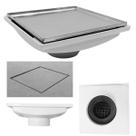 Ralo Invisível 20x20 Base Inox 304 Cola Piso Coletor Plástico Branco Saída 100mm com Sifão