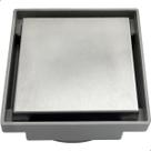 Ralo Oculto 10x10 Invisível Tampa Escovada Inox Aplicar Piso Porcelanato 10 cm Base ABS Cinza Antiodor Tampa 2 em 1 Banheiro Varanda