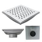 Ralo Quintal 20x20 Inox 304 modelo Bolinha Coletor Cinza Saída 100mm e 2 Telas Anti Insetos
