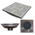 Ralo Quintal 20x20 Inox Espelhado Coletor Marrom Saída 100mm
