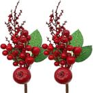 Ramos Galho Maça Vermelha Decoração De Natal 35cm Kit 6Pçs