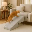 Rampa Escada Pet Movel Puff Cachorro Gato Linho Cinza