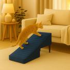Rampa Escada Pet Movel Puff Cachorro Gato Suede Azul
