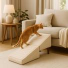 Rampa Escada Pet Movel Puff Cachorro Gato Veludo Bege