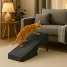 Rampa Escada Pet Movel Puff Cachorro Gato Veludo Grafite