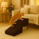 Rampa Escada Pet Movel Puff Cachorro Gato Veludo Marrom