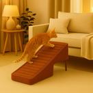 Rampa Escada Pet Movel Puff Cachorro Gato Veludo Terracota