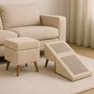 Rampa Escada Vira Puff GG Móvel Suede Para Pets Cachorro Gato Cor:Bege