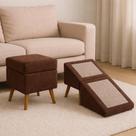 Rampa Escada Vira Puff GG Móvel Suede Para Pets Cachorro Gato Cor:Bege