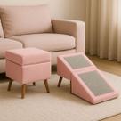 Rampa Pet 2 em 1 Dobrável Puff Escada para Cachorro e Gato P01 Cor:Rosa
