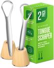 Raspador de língua VIVAGO para adultos com suporte, pacote com 2 unidades em aço inoxidável Raspador de língua VIVAGO para adultos com suporte, pacote com 2 unidades em aço inoxidável