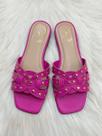 Rasteira em Couro com Tachinhas Douradas - Solis Brasil (Parô) - Fucsia / Caramelo
