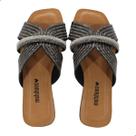 Rasteira Feminina Melshoes Cinza e Preto com Strass