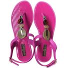 Rasteirinha BeachWear de Dedo e Regulagem em Fivela Rosa Neon Detalhe Amadeirado - ULLY