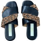 Rasteirinha Slider Preto e Animal Print Onça Feminina Verão - ULLY Rasteirinha Slider Preto e Animal Print Onça Feminina Verão - ULLY