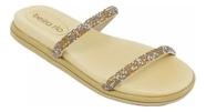 Rasteirinha Tamanco Flats Papete Beira Rio Dourado Feminino