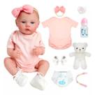 Reborn de Silicone Realista Brastoy Original Boneca Pode Dar Banho Kit Conjunto de Roupa Chupeta Mamadeira e Pelúcia