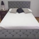 Recamier Baú Capitonê Cinza Suede Liso Queen 160 X 37 X 50
