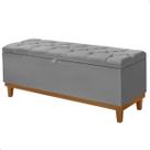 Recamier Baú Dubai Veludo Cinza Queen 1,50m Estofado Base Madeira