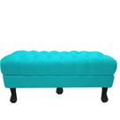 Recamier Baú Luis Xv Capitonê Retrô 140cm Suede Azul Turquesa Pés Madeira Mz Decor